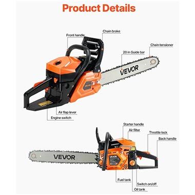 🪚 Vevor 58cc Benzin Kettensäge mit 2,7PS & 508mm für 76,92€ (statt 93€)