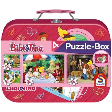 🧩 Schmidt Spiele Bibi und Tina, 4 Kinderpuzzle im Metallkoffer für 9,99€ (statt 16€)