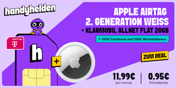 🔥 KRASS 🍏 Apple AirTag (2. Gen) + Telekom Allnet 20GB nur 11,99€ mtl. + 250€ Bonus 👀 🔥 KRASS 🍏 Apple AirTag (2. Gen) + Telekom Allnet 20GB nur 11,99€ mtl. + 250€ Bonus 👀