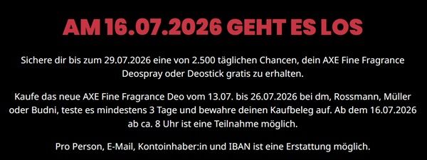 Gratis: AXE Fine Fragrance Deo ausprobieren - ab 13.07. Gratis: AXE Fine Fragrance Deo ausprobieren ab 13.07.