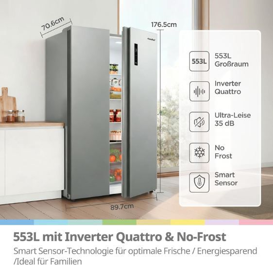 🧊 Comfee Side-by-Side Kühl-Gefrierkombination mit 553L für 499,99€ (statt 590€) 🧊 Comfee Side by Side Kühl Gefrierkombination mit 553L für 499,99€ (statt 590€)