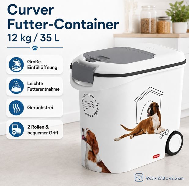 🐶 Curver Futterbox mit Motiv & Deckel, 12kg/35L für 24,79€ (statt 40€)