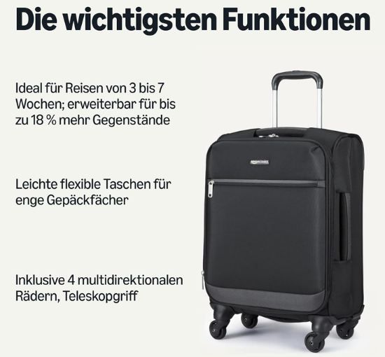 🧳 Amazon Basics Handgepäck Trolley, 53cm für 37,72€ (statt 47€)