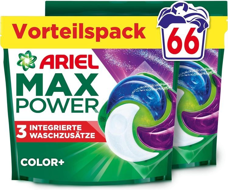 🫧 66er Pack Ariel Max Power Pods Flüssigwaschmittelkapseln für 24,99€ (statt 33€)