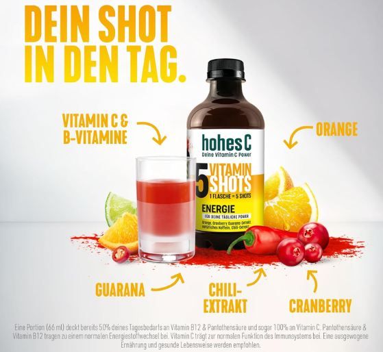 🍊 12er Pack hohes C Vitamin Shots Energie, 330ml für 22,92€ (statt 30€)
