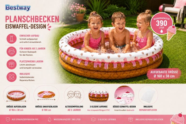 🏊🏻‍♀️ Bestway Eiswaffel Planschbecken, 160 x 38cm für 14,99€ (statt 25€)