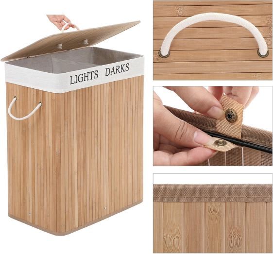 🧺 Songmics Wäschekorb aus Bambus mit 2 Fächern, 100L für 16,79€ (statt 33€)