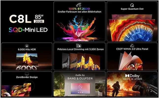 📺 TCL 85C8L 85 Zoll (!) 4K UHD SQD Mini LED TV ab 3.059€ (statt 3.599€)