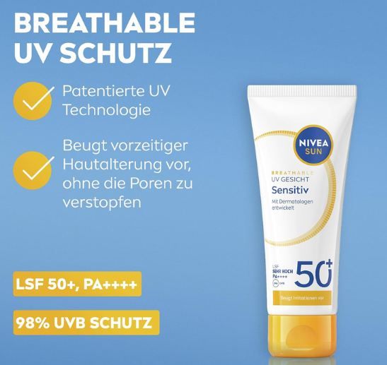 ☀️ 3x Nivea Sun Sonnenschutz Gesichtscreme mit LSF 50+ ab 20€ (statt 31€) ☀️ 3x Nivea Sun Sonnenschutz Gesichtscreme mit LSF 50+ ab 20€ (statt 31€)