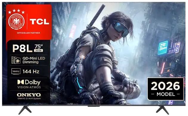 📺 TCL 75P8L 75 4K HDR QD Mini LED Dimming TV ab 1.019€ (statt 1.249€)