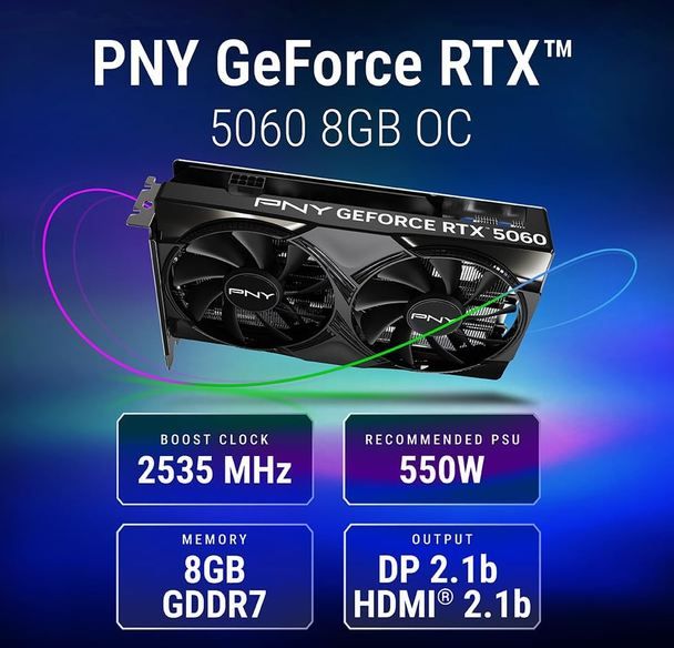 🖥️ PNY GeForce RTX 5060 Grafikkarte, 8GB, Overclocked für 302,73€ (statt 327€) 🖥️ PNY GeForce RTX 5060 Grafikkarte, 8GB, Overclocked für 302,73€ (statt 327€)