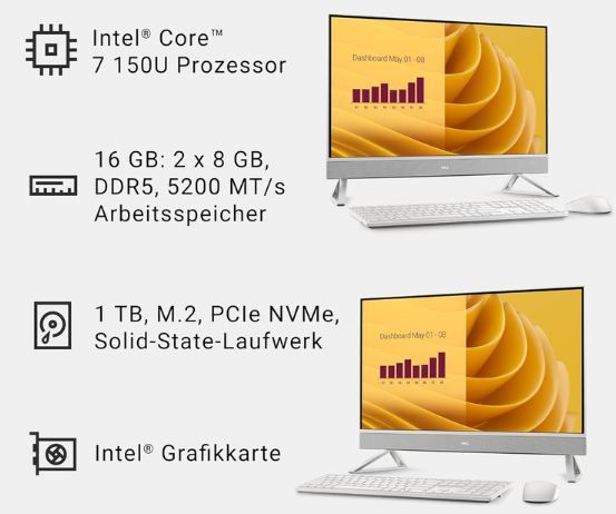 🖥️ Dell EC27250 27 🖥️ Dell EC27250 27 All in One Desktop PC mit Intel Core 7 Series 1 für 799€ (statt 1.099€)
