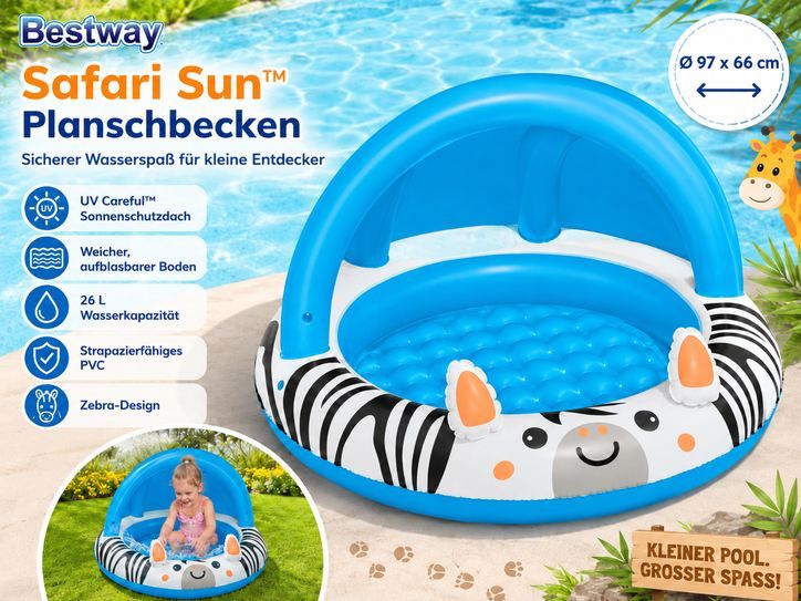 🏊🏻‍♀️ Bestway Safari Zebra Planschbecken mit Sonnendach für 11,89€ (statt 18€) 🏊🏻‍♀️ Bestway Safari Zebra Planschbecken mit Sonnendach für 11,89€ (statt 18€)