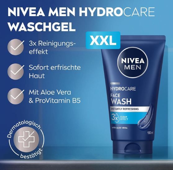 🧴 3x NIVEA MEN XXL Hydrocare Face Wash, 150ml ab 11€ (statt 21€)