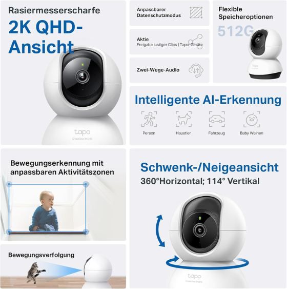 📹 Tapo TP-Link C220 2K 4MP 360°-WLAN-Überwachungskamera für 24,76€ (statt 32€) 📹 Tapo TP Link C220 2K 4MP 360° WLAN Überwachungskamera für 24,76€ (statt 32€)