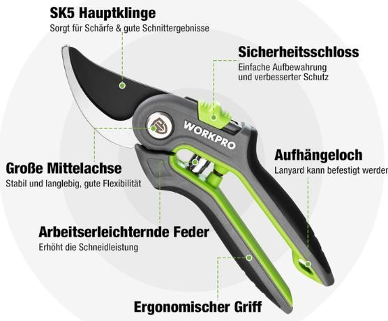 🏡 2er Set Workpro SK5 Bypass Gartenscheren, 210mm + 160mm für 7,99€ (statt 12€)