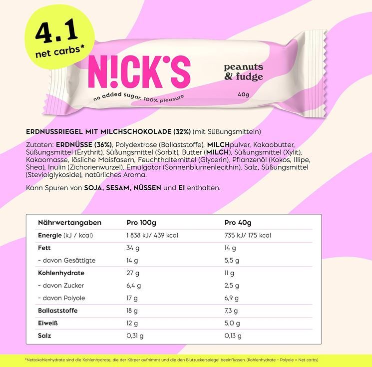 🍫 15er Pack Nicks Keto Riegel Peanuts & Fudge ab 12,68€ (statt 20€)