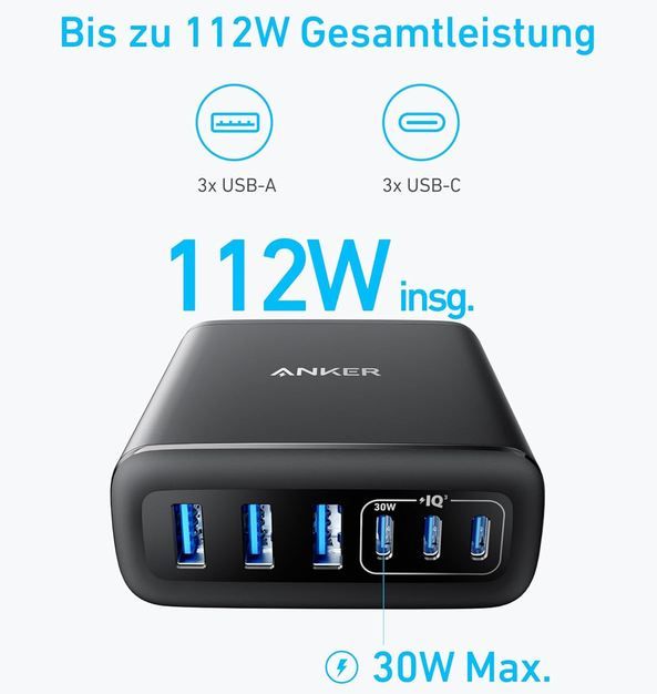 đ Anker 6-Port USB-C & USB-A LadegerĂ€t mit 112W fĂŒr 33,98⏠(statt 40âŹ) đ Anker 6 Port USB C & USB A LadegerĂ€t mit 112W fĂŒr 33,98⏠(statt 40âŹ)