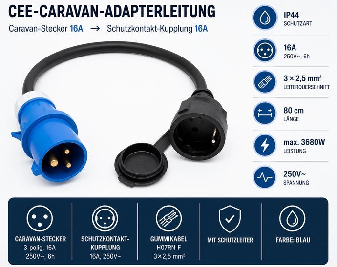 🔌 Kopp Caravan CEE-Adapterleitung, 3-polig, 16A, 80cm für 9,99€ (statt 15€) 🔌 Kopp Caravan CEE Adapterleitung, 3 polig, 16A, 80cm für 9,99€ (statt 15€)