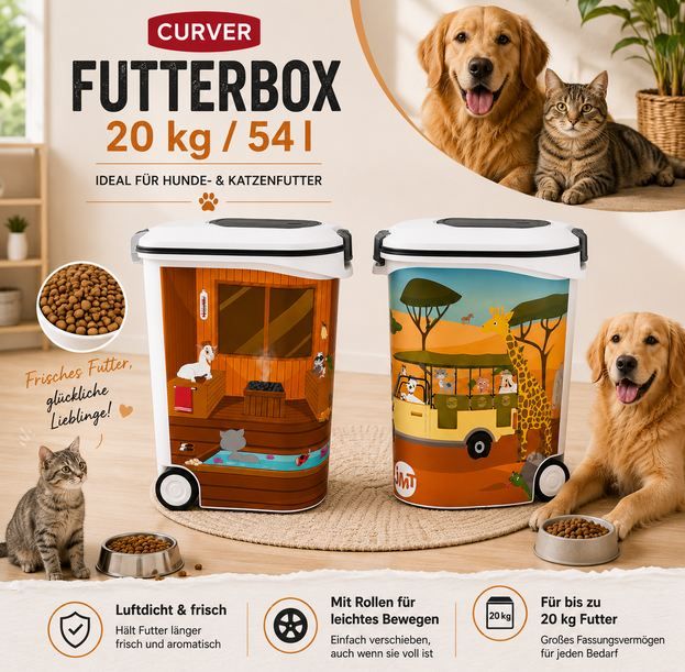 🐶 Curver Futterbox für Hunde & Katzen, 20 kg/54L für 19,99€ (statt 50€)