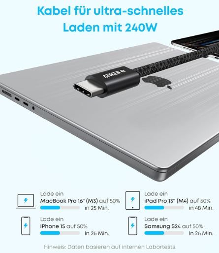🔌 2er Pack Anker USB-C Kabel mit 1,8m & 240W für 10,97€ (statt 18€) 🔌 2er Pack Anker USB C Kabel mit 1,8m & 240W für 10,97€ (statt 18€)