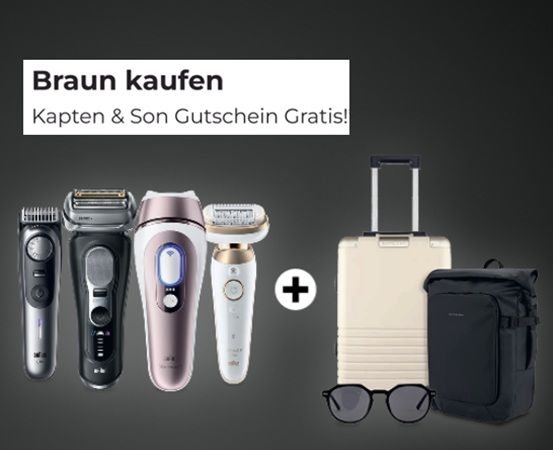 🪒 Beim Kauf eines Braun-Produktes einen Kapten & Son-Gutschein im Wert von bis zu 100€ dazu 🪒 Beim Kauf eines Braun Produktes einen Kapten & Son Gutschein im Wert von bis zu 100€ dazu