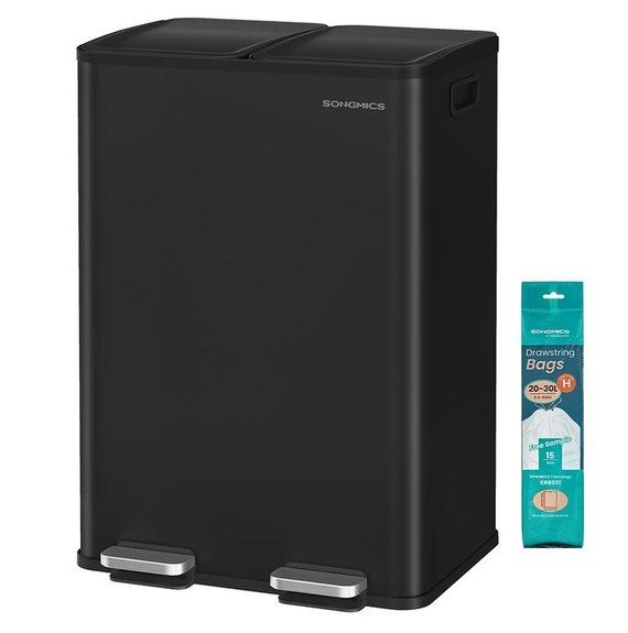 🗑️ SONGMICS Mülleimer aus Stahl mit 2 Fächern & Softclose-Deckel für 64,99€ (statt 83€)