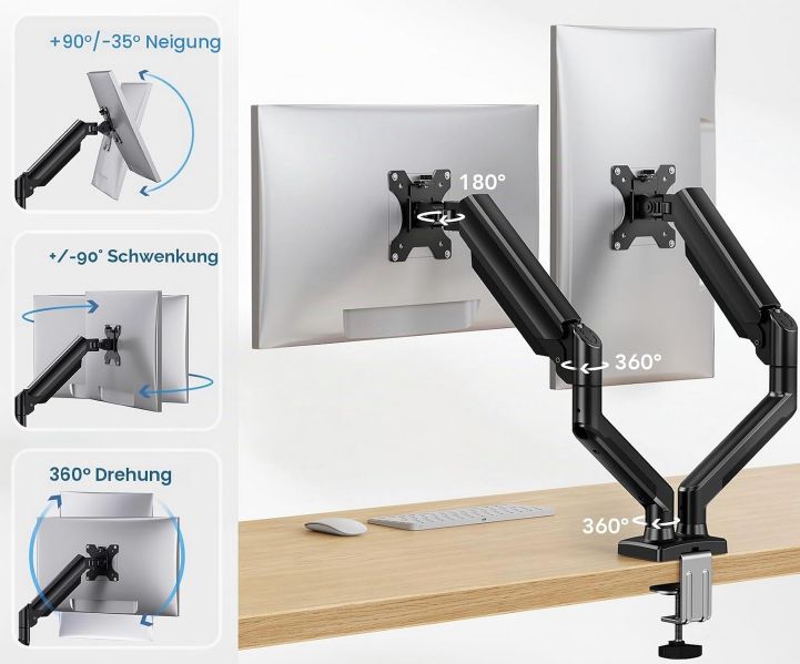 🖥️ HUANUO Monitorhalterung für 2 Monitore bis 32 Zoll für 29,63€ (statt 38€)
