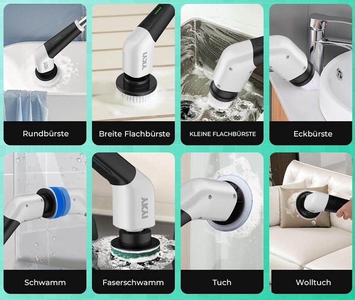🧽 YKYI elektrische Reinigungsbürste mit 8 Bürsten für 17,99€ (statt 36€)