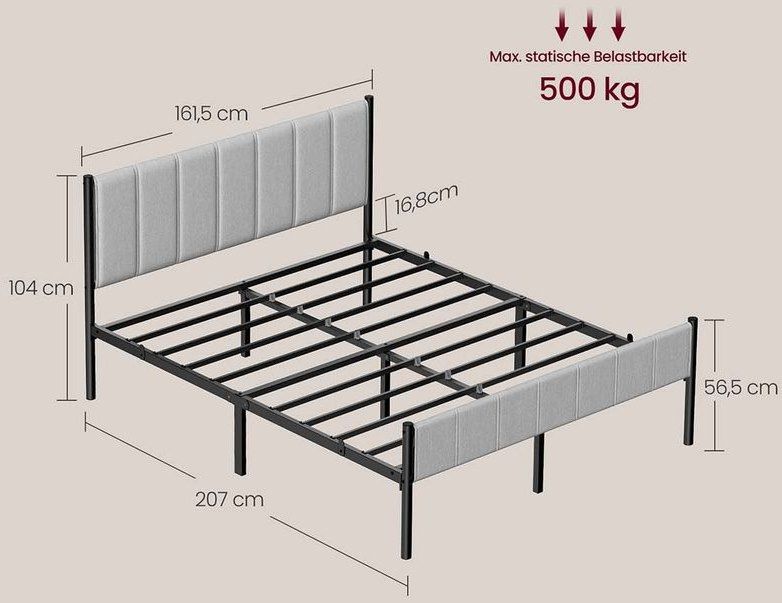 🛌 VASAGLE Doppelbettgestell 160 x 200 cm mit Stahlgestell für 59,99€ (statt 95€)