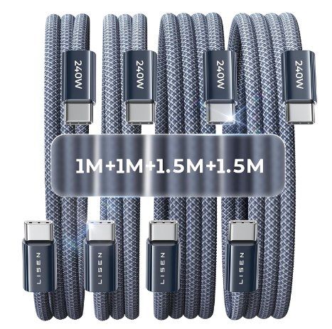 ⚡ 4x LISEN 240W USB C Kabel, PD 3.1 USB C Ladekabel (2x 1m + 2x 1.5m) für 8,99€ (statt 13€)
