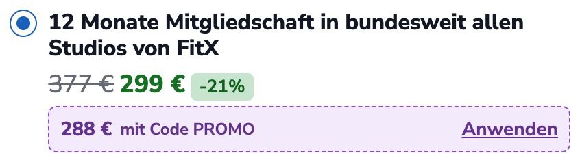 💪 FitX 12 Monate Jahresmitgliedschaft inkl. Getränke Flat & Kursen ➡️ für 288€ (statt 377€)