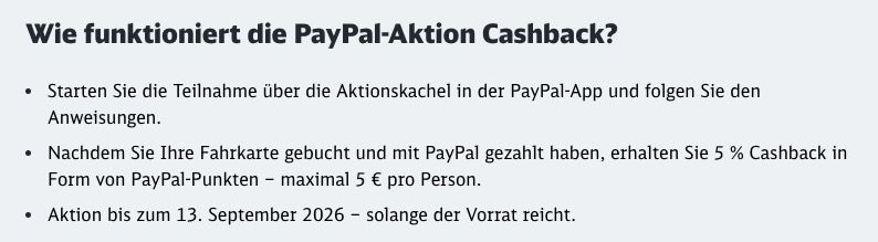 🚂💨 Bahn-Tickets mit Paypal bezahlen ➡️ 5% Cashback in Punkten erhalten 🚂💨 Bahn Tickets mit Paypal bezahlen ➡️ 5% Cashback in Punkten erhalten