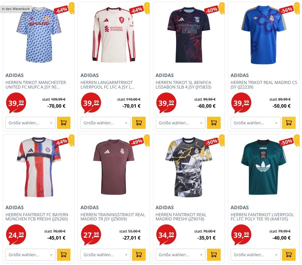 ⚽ Picksport Trikot Sale mit guten Deals 👕 z.B. Real Madrid Herren Trikot für 46€ (statt 63€)