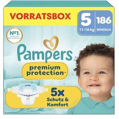 👼🏻 186x Pampers Premium Protection in Größe 5 (11kg-16kg) für 49€ (statt 71€)