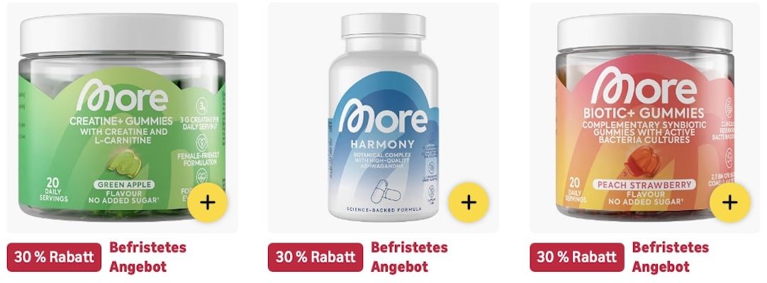 😋💪🏻 Amazon: MORE Produkte im Sale z.B. 90 Kapseln MORE Harmony für 20€ (statt 30€) 😋💪🏻 Amazon: MORE Produkte im Sale z.B. 90 Kapseln MORE Harmony für 20€ (statt 30€)