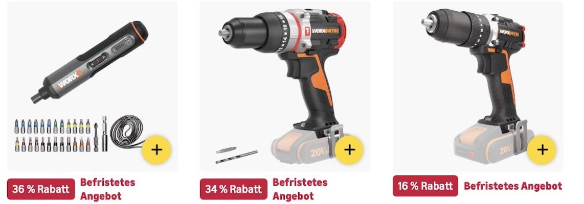 🏡🪴 Amazon: WORX Megasale mit bis zu  36% 👉🏻 Akku Schlagbohrschrauber für 81€ (statt 95€)