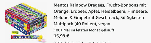 1,48 Kg! 40er Pack Mentos Rainbow Kaubonbons ab 15,99€ (statt 25€) - nur 0,39€ pro Rolle 1,48 Kg! 40er Pack Mentos Rainbow Kaubonbons ab 15,99€ (statt 25€) nur 0,39€ pro Rolle