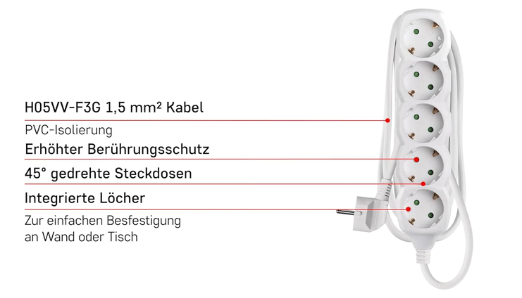 🔌🔌 EMOS   5 fach Steckdosenleiste 1,5m ab 3,41€ (statt 10€)