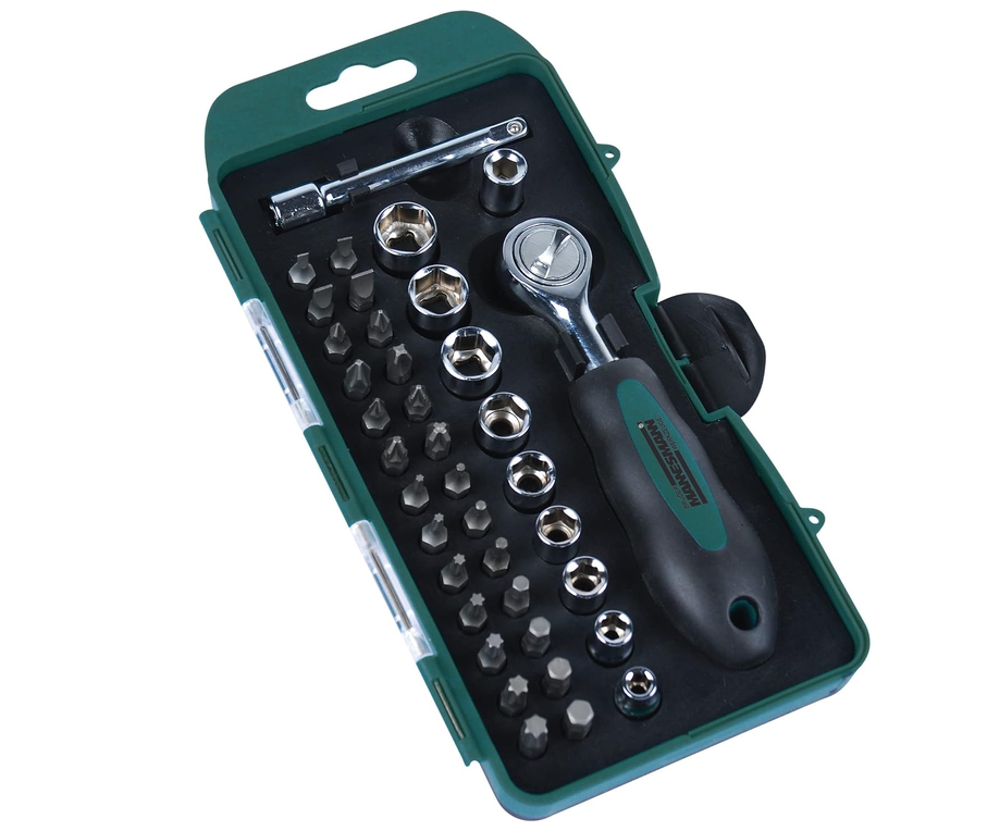 Mannesmann M29891 Schraub-Bit-Satz 38-tlg. mit mini Ratsche für 8,49€ (statt 16€) Mannesmann M29891 Schraub Bit Satz 38 tlg. mit mini Ratsche für 8,49€ (statt 16€)
