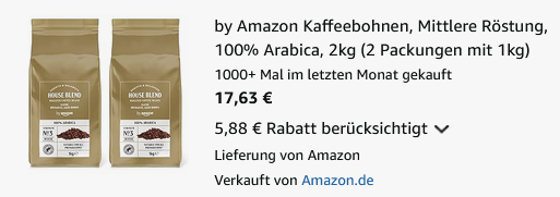 ☕ 2kg by Amazon House Blend Kaffeebohnen ab 17,63€ (statt 27€) - 8,81€/kg ☕ 2kg by Amazon House Blend Kaffeebohnen ab 17,63€ (statt 27€) 8,81€/kg