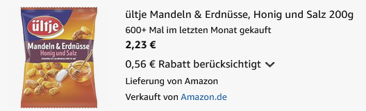 🥜 200g ültje Mandeln & Erdnüsse, Honig & Salz ab 2,23€ (statt 3,49€)