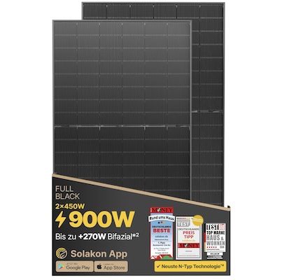 ☀️ 2x Solakon Solarpanel 450W, Bifazial Glas-Glas N-Type für 169,99€ (statt 200€)