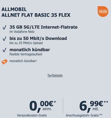 🫰 Gewinn möglich 📶 Vodafone Allnet 35GB 5G nur 6,99€ mtl. + 15€ Amazon Gutschein - monatlich kündbar! 🫰 Gewinn möglich 📶 Vodafone Allnet 35GB 5G nur 6,99€ mtl. + 15€ Amazon Gutschein monatlich kündbar!