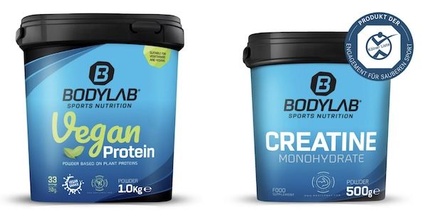 💪 Bodylab Vegan Power Bundle (1kg Protein, 500g Creatine, 12x Prime Crunchy Bar) für 49,90€ (statt 75€)