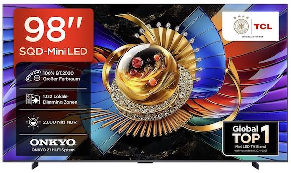 📺 TCL 98Q7D Pro - 98 Zoll (!) SQD-Mini LED Fernseher für 2.199€ (statt 2.799€) 📺 TCL 98Q7D Pro 98 Zoll (!) SQD Mini LED Fernseher für 2.199€ (statt 2.799€)