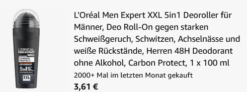😤 LOréal Men Expert XXL 5in1 Deoroller für Männer für 3,61€ (statt 4,49€)