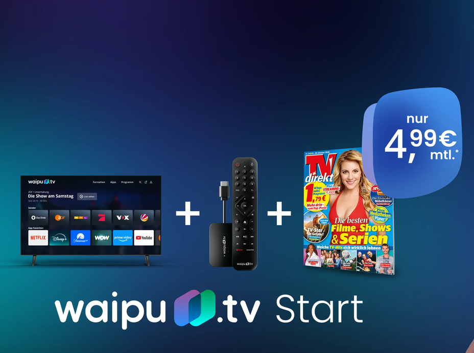 📺🍿 waipu.tv Start 260 Sender + TV Stick nur 4,99€ mtl. (statt 10€) +gratis 1 Jahr TVdirekt