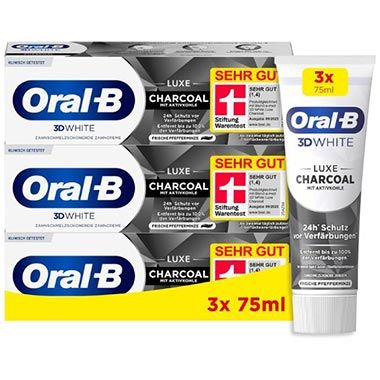 🦷 3er Pack Oral-B 3D White Luxe Charcoal Whitening Zahnpasta ab 7,59€ (statt 12€)
