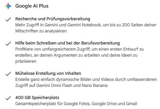 🎓 Studis: Google AI Plus mit 400GB ➡️ ein Jahr lang gratis (statt 60€) 🎓 Studis: Google AI Plus mit 400GB ➡️ ein Jahr lang gratis (statt 60€)